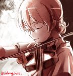  1girl bow bow_(instrument) closed_eyes darjeeling girls_und_panzer hair_bow highres instrument music playing_instrument short_hair sketch solo twitter_username violin 
