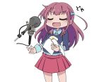  1girl bow closed_eyes girlish_number hair_bow karasuma_chitose_(girlish_number) long_hair microphone open_mouth pop_filter purple_hair recording script skirt studio_microphone sweater toshi_mellow-pretty white_background 