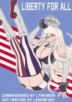 american_flag_legwear breasts commentary hat highres iowa_(kantai_collection) kantai_collection large_breasts lemonfont mismatched_legwear tongue tongue_out watermark 