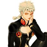  1boy blonde_hair giorno_giovanna hand_on_own_face jojo_no_kimyou_na_bouken ladybug lipstick makeup male_focus orange_lipstick solo yellow_eyes zakki 