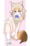  1girl animal_ears blonde_hair blush bow bowtie fur_trim golden_jackal_(kemono_friends) highres jackal_ears jackal_tail kemono_friends long_hair multicolored_hair open_mouth orange_hair red_eyes sitting solo tatu_nw two-tone_hair 