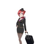  1girl alternate_hairstyle artist_request blush collarbone flight_attendant formal hand_on_hip hat love_live! love_live!_school_idol_festival luggage mini_hat nishikino_maki pantyhose pencil_skirt redhead scarf short_hair skirt skirt_suit smile solo stewardess suit tied_hair uniform violet_eyes 