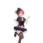  1girl alternate_hairstyle artist_request bow flight_attendant frills garter_straps hat high_heels looking_at_viewer love_live! love_live!_school_idol_festival love_live!_school_idol_project midriff mini_hat navel nishikino_maki official_art open_mouth petticoat puffy_short_sleeves puffy_sleeves redhead short_hair short_sleeves skirt smile solo stewardess suspender_skirt suspenders thigh-highs transparent_background violet_eyes 