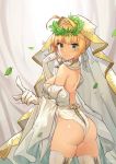  1girl ahoge blonde_hair breasts fate/extra fate/extra_ccc fate/grand_order fate_(series) gloves green_eyes highres large_breasts looking_at_viewer saber_bride saber_extra sjh smile solo thighs veil 