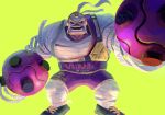  04_(nature_1) 1boy al_bhed_eyes arms_(game) boxing_gloves full_body green_background highres male_focus master_mummy_(arms) megaton_(arms) monster_boy mummy open_mouth orange_eyes shoes simple_background sneakers solo wrestling_outfit 