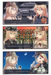  3koma 4girls arsene_lupin arsene_lupin_(cosplay) bagel bismarck_(kantai_collection) blonde_hair blue_eyes comic commandant_teste_(kantai_collection) commentary cosplay highres ido_(teketeke) iowa_(kantai_collection) kantai_collection multiple_girls pipe sherlock_holmes sherlock_holmes_(cosplay) translation_request warspite_(kantai_collection) 