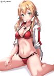  bikini blonde_hair blush green_eyes kantai_collection long_hair personification prinz_eugen_(kantai_collection) smile twintails 