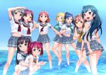  6+girls black_hair blonde_hair blue_eyes blue_hair braid brown_eyes brown_hair green_eyes green_neckerchief grey_hair grey_sailor_collar grey_skirt grin hair_bun kunikida_hanamaru kurosawa_dia kurosawa_ruby long_hair looking_at_viewer love_live! love_live!_sunshine!! matsuura_kanan multiple_girls neckerchief ohara_mari purple_hair red_eyes red_neckerchief redhead ribbon rumil sakurauchi_riko school_uniform serafuku short_hair side_braid skirt smile takami_chika tsushima_yoshiko violet_eyes wading watanabe_you water yellow_eyes yellow_neckerchief yellow_ribbon 