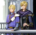  2boys annelie armor cape fire_emblem fire_emblem:_fuuin_no_tsurugi klein_(fire_emblem) male_focus multiple_boys perceval sword teeth upper_body violet_eyes weapon 