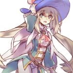  1girl belt blue_eyes breasts cape commentary_request cosplay cowboy_shot eyebrows_visible_through_hair fate/grand_order fate_(series) gloves hat le_chevalier_d&#039;eon_(fate/grand_order) le_chevalier_d&#039;eon_(fate/grand_order)_(cosplay) long_hair long_sleeves looking_at_viewer marie_antoinette_(fate/grand_order) open_mouth silver_hair simple_background smile solo twintails wanko_(takohati8) white_background 