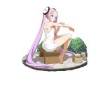  1girl absurdly_long_hair barefoot breasts from_side full_body hair_ornament long_hair looking_at_viewer naked_towel pink_hair simple_background sitting small_breasts solo sword_art_online sword_art_online_the_movie:_ordinal_scale towel twintails very_long_hair violet_eyes water wet white_background white_towel yuna_(sao) 
