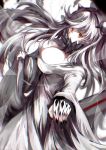  1girl breasts commentary_request covered_mouth dress highres horns kantai_collection large_breasts long_hair midway_hime nabe_d outstretched_hand shinkaisei-kan solo white_dress white_hair white_skin 