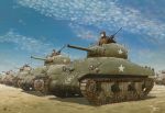  4boys clouds earasensha flower ground_vehicle gun m4_sherman machine_gun military military_vehicle motor_vehicle multiple_boys real_life sky tank weapon 