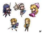  1boy 4girls armor athenawyrm blonde_hair blue_eyes blue_hair blush braid cape chibi crown dress falchion_(fire_emblem) female_my_unit_(fire_emblem_if) fingerless_gloves fire_emblem fire_emblem:_kakusei fire_emblem_if gloves hair_between_eyes hairband jewelry link long_hair looking_at_viewer lucina super_mario_bros. master_sword multiple_girls my_unit_(fire_emblem_if) open_mouth pink_dress pointy_ears ponytail princess_peach princess_zelda red_eyes shield short_hair smile super_mario_bros. super_smash_bros. sword the_legend_of_zelda the_legend_of_zelda:_breath_of_the_wild tiara umbrella weapon white_hair 