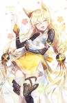  1girl ^_^ android animal_ears apron blonde_hair blush closed_eyes eyebrows eyebrows_visible_through_hair food food_on_face g41_(girls_frontline) girls_frontline hair_between_eyes highres long_hair low_twintails mechanical_arms mixing_bowl simeoneo smile solo sparkle twintails very_long_hair whisk 