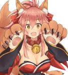  1girl absurdres al_bhed_eyes animal_ears bell bell_collar collar detached_sleeves fang fate/grand_order fate_(series) fox_ears fox_tail highres paws pink_hair tail tamamo_(fate)_(all) tamamo_cat_(fate) tsukamoto_minori 