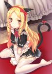  &gt;:( 1girl alternate_costume animal_ears apron between_legs black_dress blonde_hair blush bow bowtie brown_eyes carpet cat_ears cat_tail center_frills closed_mouth commentary_request dress drill_hair elbow_gloves enmaided eromanga_sensei full_body garter_straps gloves hair_bow hairband hand_between_legs indoors kamome_yuu kemonomimi_mode long_hair looking_at_viewer maid on_floor pointy_ears puffy_short_sleeves puffy_sleeves red_bow red_bowtie red_hairband reflective_floor short_sleeves solo tail tareme thigh-highs toe_scrunch twin_drills very_long_hair white_apron white_bow white_gloves white_legwear yamada_elf zettai_ryouiki 