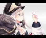  1girl blush breasts choker cleavage fur_trim german_clothes girls_frontline hat highres i.f.s.f iron_cross jacket jewelry kar98k_(girls_frontline) letterboxed long_hair red_eyes ring silver_hair smile solo wedding_band 
