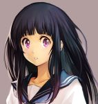  1girl black_hair chitanda_eru hankuri hyouka long_hair school_uniform serafuku solo violet_eyes 