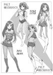  4girls boots earrings greyscale hair_ornament headband highres jewelry knee_boots long_hair looking_at_viewer looking_back miniskirt monochrome moriguchi_nao_(naonao) multiple_girls original pantyhose short_hair short_shorts shorts skirt smile standing 