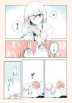  2girls apple apple_bunny blush comic fate/grand_order fate_(series) feeding food fruit fujimaru_ritsuka_(female) glasses hair_ornament hair_scrunchie japanese multiple_girls nakatani scrunchie shielder_(fate/grand_order) short_hair short_ponytail side_ponytail translation_request yuri 