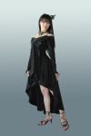  1girl black_dress character_request copyright_request gradient_background grey_background high_heels photo real_life seiyuu solo tanaka_rie 