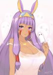  :o animal_ears bangs blush breasts cleavage collarbone dark_skin dated earrings eyebrows_visible_through_hair facepaint fate/grand_order fate_(series) food hair_tubes headband hoop_earrings jewelry kuavera large_breasts long_hair looking_at_viewer medjed necklace nitocris_(fate/grand_order) popsicle purple_hair rabbit_ears sidelocks signature strap_slip very_long_hair violet_eyes white_tank_top 