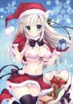  1girl absurdres bikini_top black_legwear blush breasts gift gift_bag gloves green_eyes grey_hair hair_ornament hairclip haruoto_alice_gram hat highres kanzaki_erisa large_breasts long_hair mitha panties santa_costume santa_hat skirt smile thigh-highs underwear 