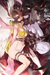  2girls angel_wings angewomon ankle_boots arms_behind_back artist_name asymmetrical_clothes asymmetrical_docking bare_arms bare_shoulders bdsm belt black_gloves black_leotard bondage boots bound bound_arms breast_press breasts burning_eye chains cleavage cleavage_cutout closed_mouth covered_eyes digimon digimon_adventure_tri. elbow_gloves expressionless fangs feathered_wings femdom folded_leg gloves hand_on_another&#039;s_cheek hand_on_another&#039;s_face head_wings helmet high_heel_boots high_heels highres knee_up ladydevimon large_breasts leotard lips medium_breasts monster multiple_girls navel o-ring_belt pink_lips pink_ribbon purple_lips purple_skin red_eyes ribbon shiny shiny_skin single_boot sitting smug stitches stomach stone_floor thigh_strap thighs white_boots white_wings wings yang-do yuri 