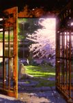  cherry_blossoms no_humans ruins scenery signature technoheart tree 