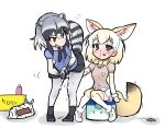  2girls absurdres animal_ears animal_print between_thighs black_hair blonde_hair blood blush bow bowtie brown_eyes common_raccoon_(kemono_friends) female_pervert fennec_(kemono_friends) fox_ears fox_tail gloves highres kemono_friends kerorin_(brand) lucky_beast_(kemono_friends) multicolored_hair multiple_girls nosebleed open_mouth pervert plains_zebra_(kemono_friends) raccoon_ears raccoon_tail rogubo savanna_striped_giant_slug_(kemono_friends) short_hair short_sleeves skirt smile soapland tail washing_hands zebra_ears zebra_print 