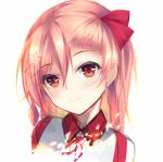  1girl close-up closed_mouth face farcher girls_frontline hair_ribbon hexagram looking_at_viewer negev_(girls_frontline) pink_hair red_eyes red_ribbon ribbon shirt short_hair smile solo star_of_david white_background 
