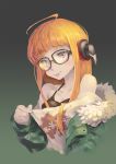 1girl glasses headphones highres jacket karasu_raven long_hair orange_hair persona persona_5 sakura_futaba solo 