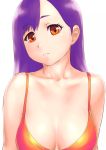  1girl bikini breasts cleavage collarbone frown large_breasts long_hair original purple_hair red_bikini red_eyes simple_background solo swimsuit ueyama_michirou upper_body white_background 