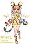  &gt;:d 1girl :d absurdres animal_ears boots dedenne doyoom gloves highres mouse_ears mouse_tail open_mouth orange_eyes orange_hair personification pokemon sailor_collar shorts smile tail twintails 