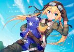  1girl biturba_urbanobna blonde_hair blue_eyes commentary_request formation_girls gloves goggles goggles_on_headwear hiiragi_souren solo stuffed_animal stuffed_toy teddy_bear translation_request twintails 