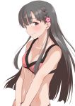  1girl bangs bikini blush braid breasts closed_mouth collarbone eyebrows_visible_through_hair grey_eyes grey_hair hair_ornament highres idolmaster idolmaster_cinderella_girls kobayakawa_sae long_hair looking_at_viewer navel pink_bikini side_braid simple_background small_breasts smile solo swimsuit upper_body youhei_(testament) 