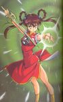  1girl 90s china_dress chinese_clothes dress highres mamono_hunter_youko mano_youko miyao_gaku solo sword weapon 