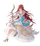  1girl arrow bow_(weapon) bridal_gauntlets dress fire_emblem fire_emblem:_kakusei fire_emblem_heroes full_body hair_ornament high_heels highres holding holding_weapon long_hair looking_at_viewer mayo_(becky2006) official_art red_eyes redhead ribbon smile solo cordelia_(fire_emblem) cordelia_(fire_emblem)_(fire_emblem) transparent_background weapon wedding_dress white_dress 