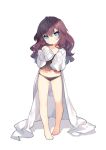  1girl barefoot black_panties blush child full_body ichinose_shiki idolmaster idolmaster_cinderella_girls labcoat long_hair navel oversized_clothes panties saru simple_background sleeves_past_wrists smile solo tank_top underwear white_background younger 