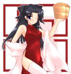  00s 1girl bamboo_steamer china_dress chinese_clothes dress fate/stay_night fate_(series) solo thigh-highs tohsaka_rin two_side_up 