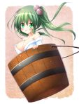  1girl :o bare_shoulders blush breasts bucket green_eyes green_hair hair_bobbles hair_ornament highres in_bucket in_container kisume large_breasts long_hair looking_at_viewer open_mouth osashin_(osada) parted_lips solo touhou twintails 