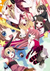  6+girls animal_ears flying multiple_girls namori original school_uniform serafuku upside-down 