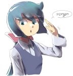  1girl blue_hair bow constanze_amalie_von_braunschbank-albrechtsberger green_eyes highres little_witch_academia long_hair open_mouth ponytail ribbon thick_eyebrows 