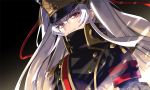  1girl gunpuku_no_himegimi hat long_hair military military_uniform re:creators red_eyes shako_cap smile solo uniform white_hair 
