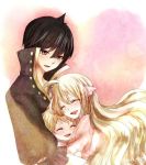  august_dragneel black_hair blonde_hair child fairy_tail family father_and_son happy hug mavis_vermillion mother_and_son three zeref zeref_dragneel 