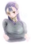  0niwanoki 1girl ashei bangs breasts crossed_arms gorget hairpods highres large_breasts long_hair red_eyes ribbed_sweater solo sweater the_legend_of_zelda the_legend_of_zelda:_twilight_princess upper_body 