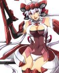  1girl artist_request body_armor breast_cutout breasts cleavage covered_navel elbow_gloves gloves grey_eyes large_breasts long_hair senki_zesshou_symphogear silver_hair smile solo thigh-highs thigh_gap thighs white_background yukine_chris 
