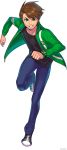  1boy ben_10 ben_10:_alien_force benjamin_kirby_tennyson brown_hair fusionfall green_eyes highres looking_at_viewer official_art omnitrix running smile white_background 