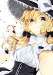  :3 alternate_hairstyle blonde_hair breasts commentary hat highres kirisame_marisa looking_at_viewer medium_breasts miri_(miri0xl) self_shot smile touhou twintails twintails_day underbust wavy_hair witch_hat yellow_eyes 